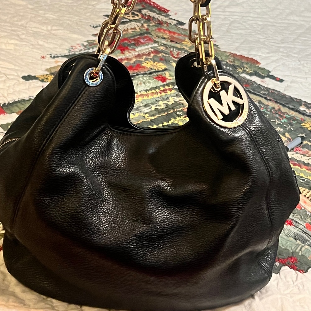 Michael Kors Black Pebbled Leather Hobo Bag Circa 2017